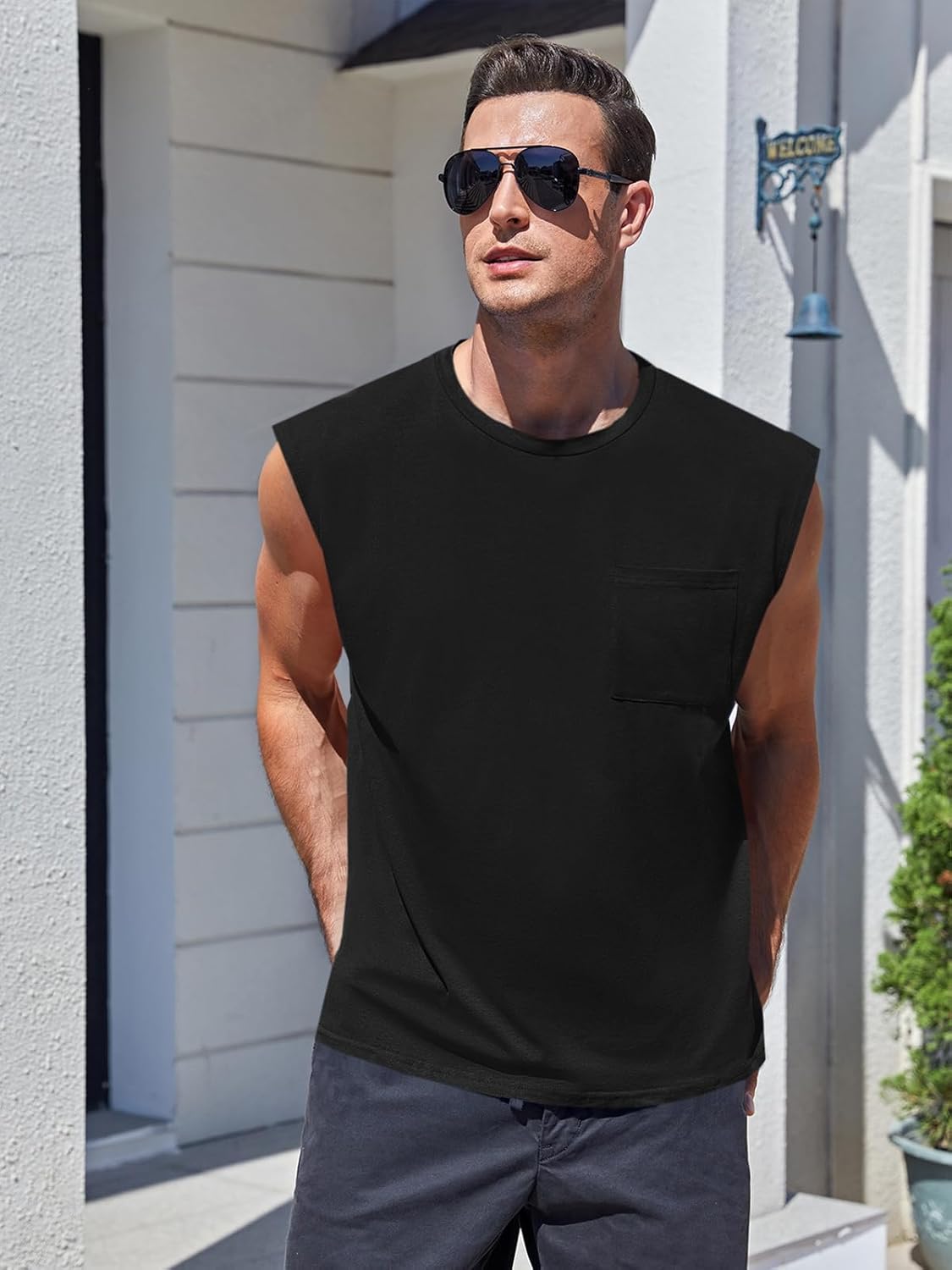 ZIWOCH Men's Sleeveless Tank Tops - Workout Muscle Shirts with Pocket | Comfortable Gym Wear