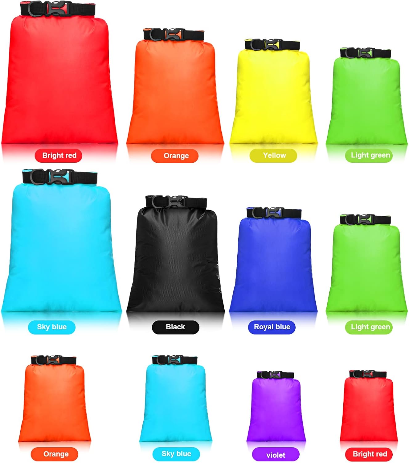 Shappy Waterproof Dry Bags - Lightweight Outdoor Stuff Sacks with Adjustable Strap | 6/12 Pcs, 2-15L Sizes