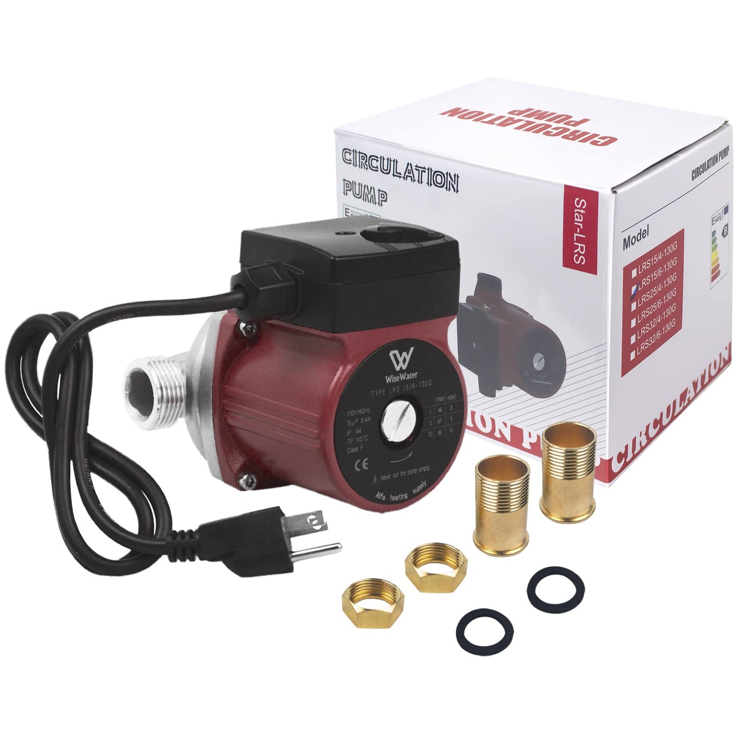 WiseWater 304 Stainless Steel Hot Water Recirculating Pump, 3-speed with 3/4'' NPT Adapters, 110 V Pressure Booster Pump for Floor Heating, Radiator Heating, Hot Water Supply (Red)