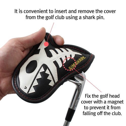 AIMSHARK Skull_Shark Golf Iron Covers/1pcs or 9pcs Set/Golf Head Covers/Golf Club Covers (Skull_Iron 9pcs Set White)