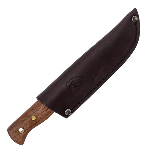 Condor Bushlore Knife - Bushcraft Knife - 1075 High Carbon Steel - Walnut Handle - Scandi Grind - Small Fixed Blade Knives - Hand Crafted Leather Sheath - 3mm Thick - 4.3in Blade - 6.1 oz