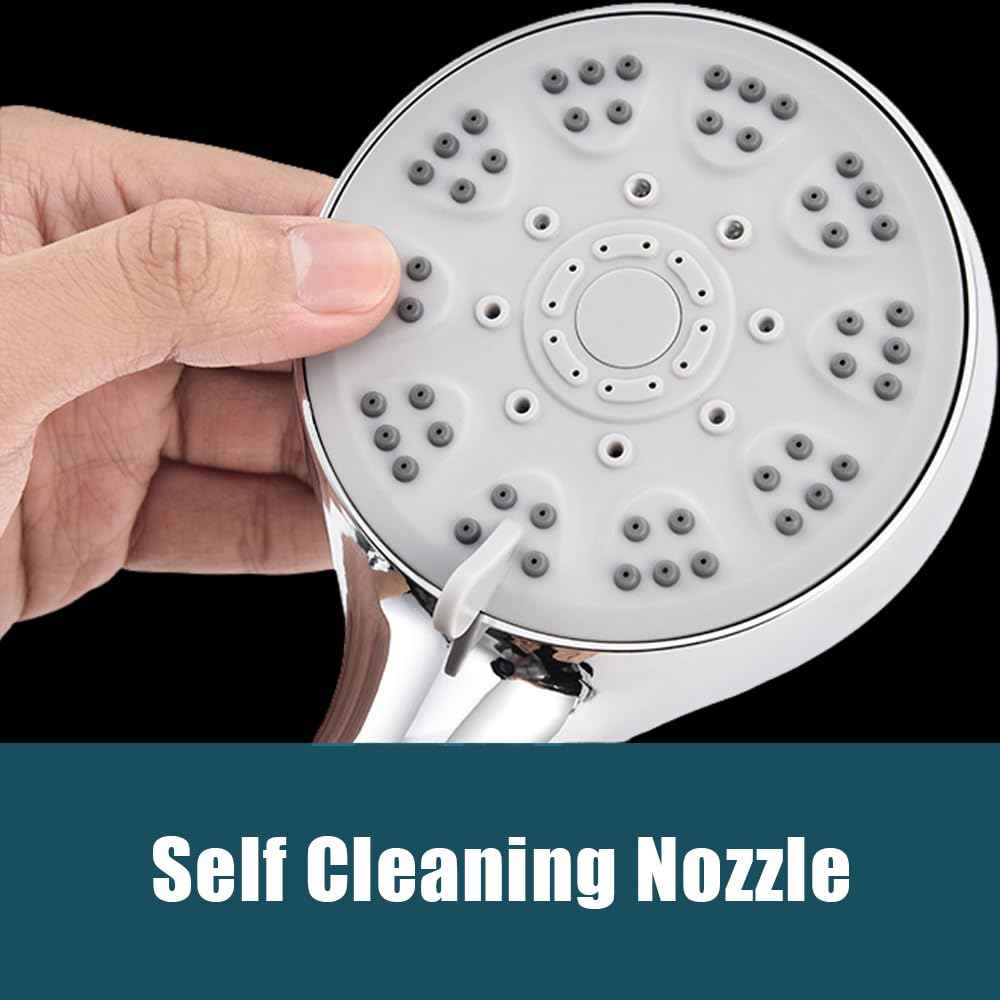 High Pressure Shower Head with ON/Off Pause Switch Button, 5 Mode Handheld Shower Head with Hose and Adjustable Bracket, Chrome, Easy to Wash Hair, Kid Bath, Pet Bath
