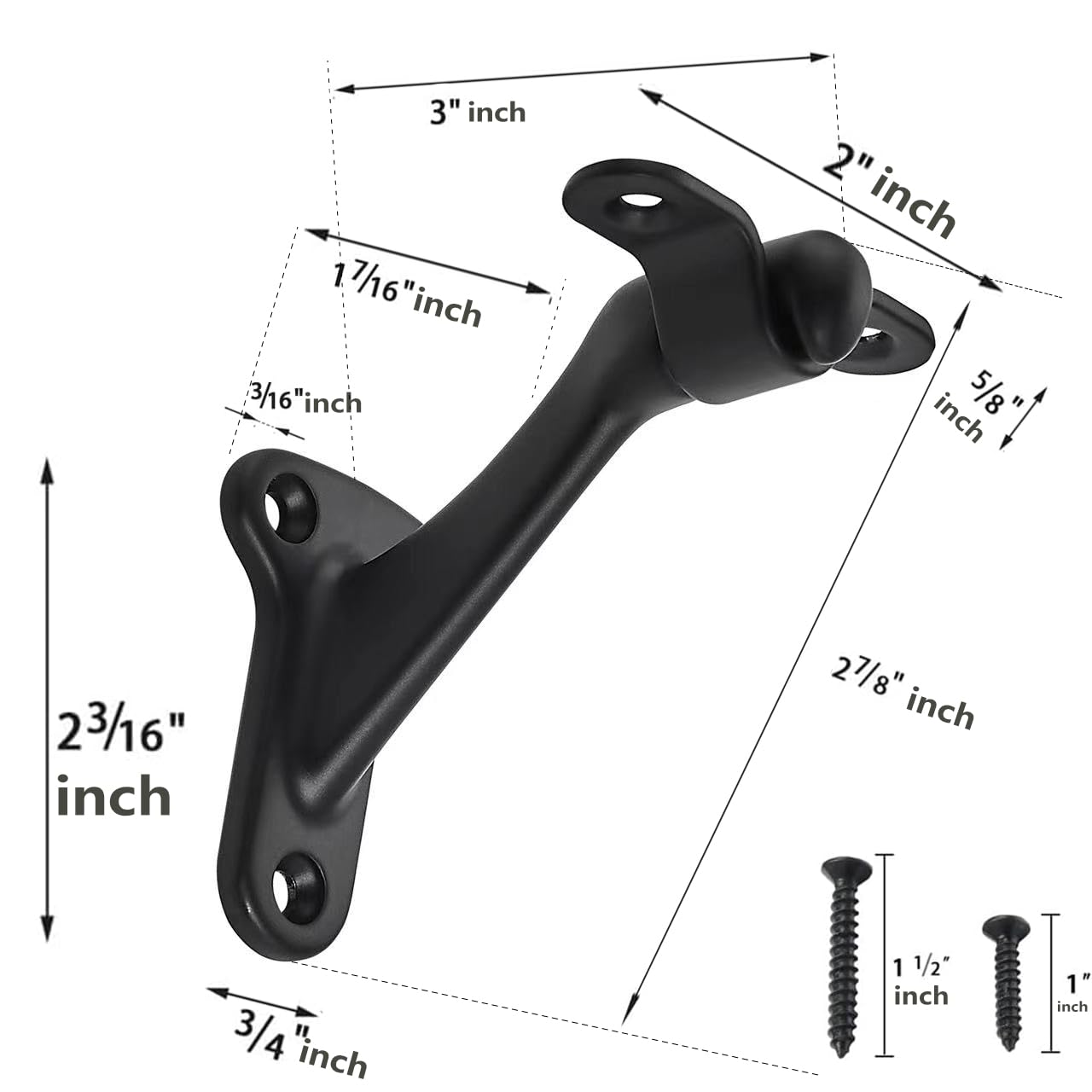 khtumeware 2 Pack 3 Inch Matte Black Hand Rail Bracket Heavy Duty Hardware for Stairways, Home or Office Stair Support Handrail Brackets