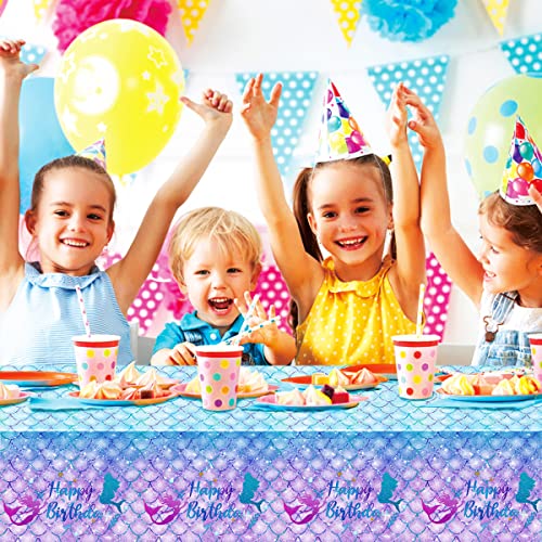 Mermaid Birthday Tablecloth - 54 x 108 Inch Waterproof Party Table Cover