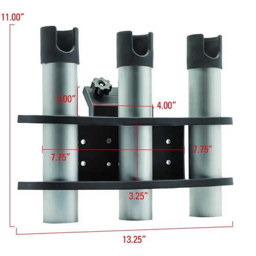 Extreme Max 3005.5606 3-Rod Holder for 45° Lund Sport Track Systems, Black