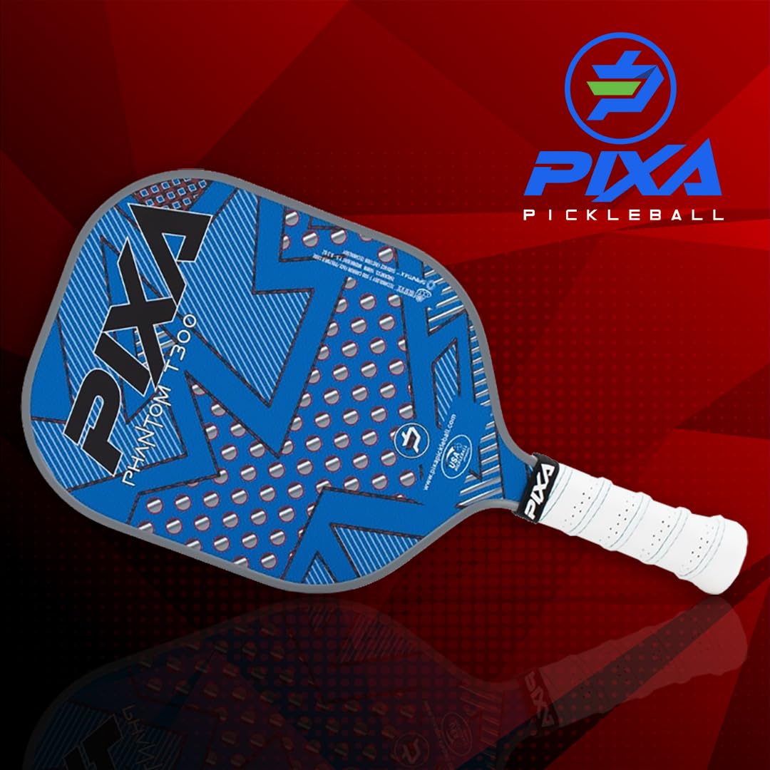 Phantom T300 Carbon Fiber Pickleball Paddle – Grit-Textured Surface for Spin & Control, Polypropylene Honeycomb Core, Tennis-Length Handle, Lightweight, USAPA Approved – PIXA Pickleball