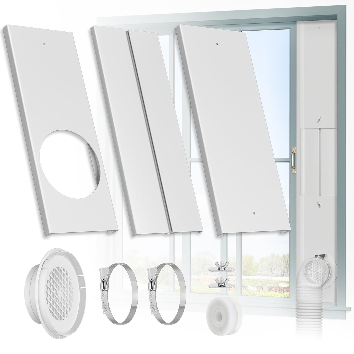 HOXHA Window Duct Kit Dryer Window Vent Kit for 4” Ducting Dryer Vent Hose, Sliding Window Vent Kit Fit with Dryer, Inline Duct Fans, Grow Tents