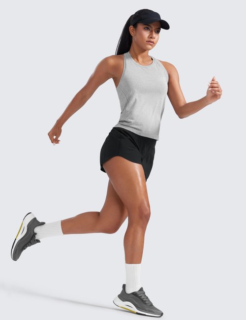 CRZ YOGA Mid Flat Waisted Running Shorts for Women 3" - Mesh Liner Quick Dry for Workout Sport Athletic with Zipper Pocket Black Medium
