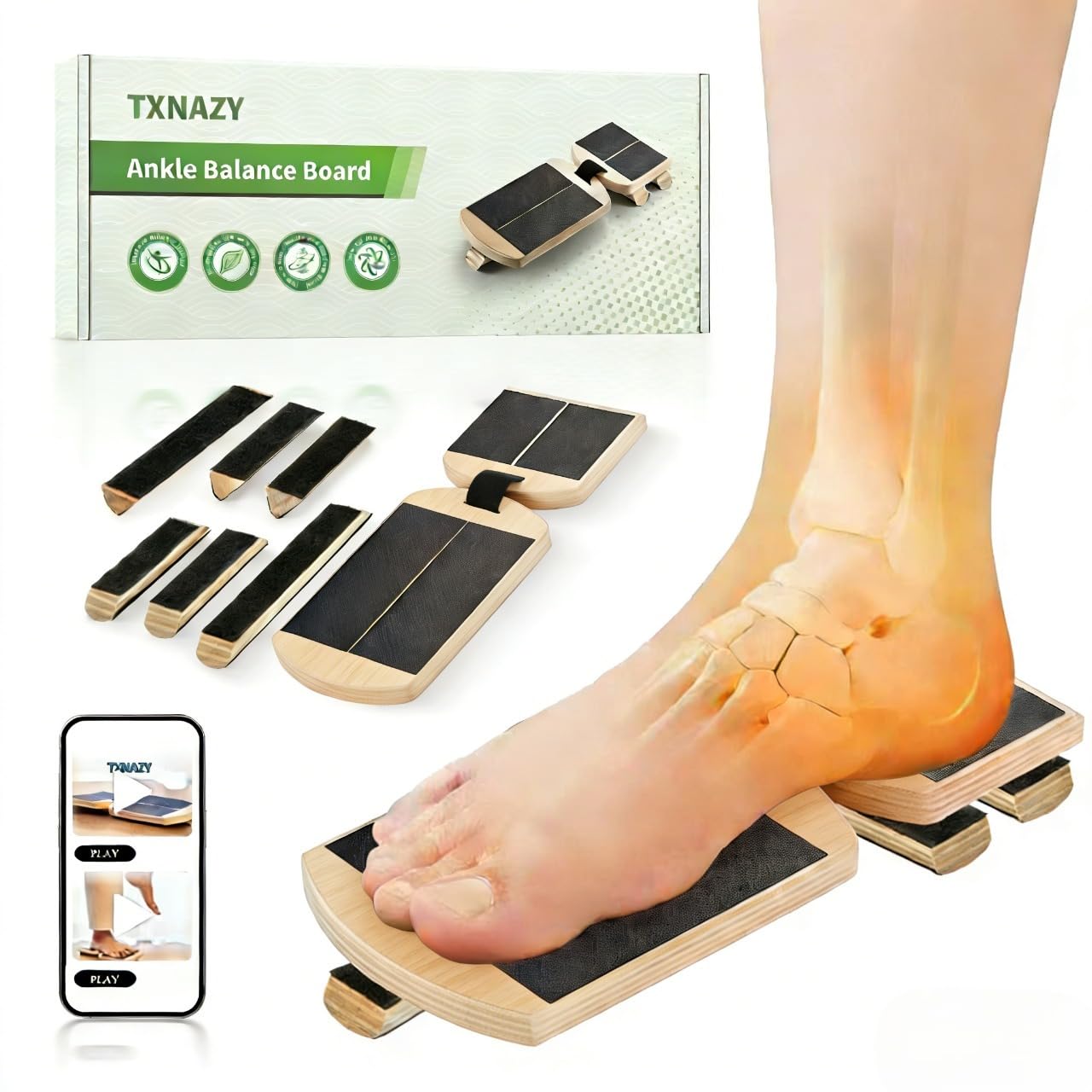 Ankle Balance Board Foot Strengthener with Adjustable Shape Balance Rods for Enhancing Ankle Strength, Posture Correction, and Stability Training (light brown)