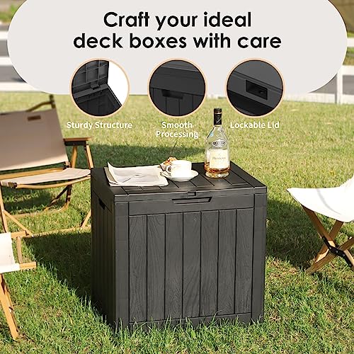 TARKARI 35 Gallon Lockable Resin Deck Box, Waterproof & UV-Resistant Outdoor Storage Box for Outdoor Cushion Storage, Garden Tools & Pool Accessories Storage, Black