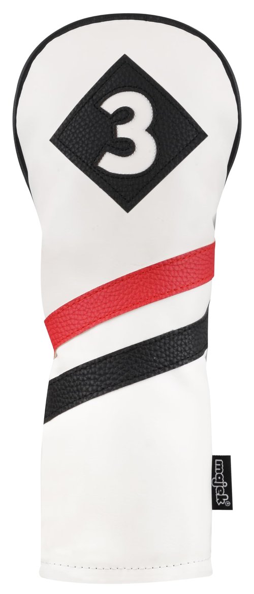 Majek Retro Golf Headcovers White Red and Black Vintage Leather Style 1 & 3 Driver and Fairway Head Cover Fits 460cc Drivers Classic Look
