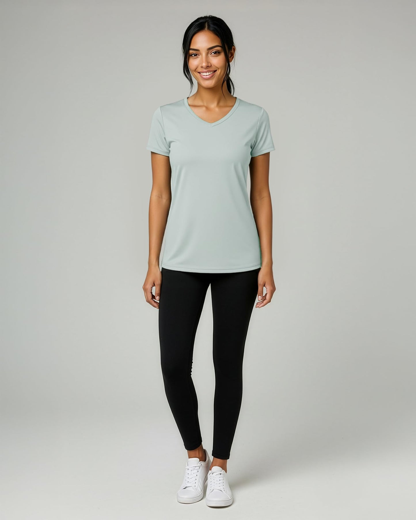Real Essentials 5 Pack: Women's Dry-Fit Short Sleeve V Neck T Shirt Workout Fitness Yoga Top Tee, Set 9, XS