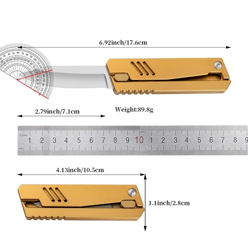 XXOK Pocket Folding Knife Multi functional EDC Aluminum Alloy Lightweight and Practical Outdoor knives Camping and Fishing Practical Small Knife (Gold)