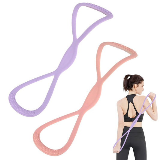 2pcs Figure 8 Shaped Exercise Resistance Bands, Silicone Pink Purple Home Workout Resistance Elastic Bands with Handles for Gym Yoga Back Shoulder Fitness Stretch Equipment(15LB/6,8KG, 25LB/11,34KG)