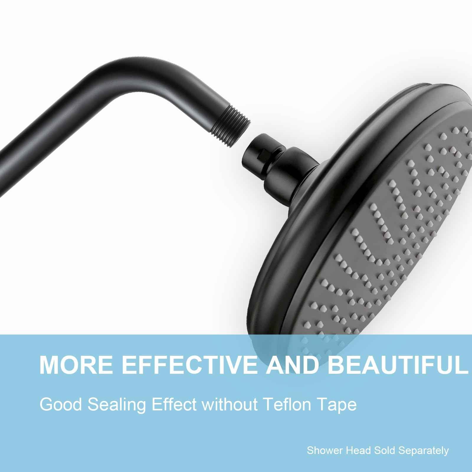 OFFO Shower Head Extension Arm 16 in, S Shaped High Rise Extender with Flange Shower Head Pipe Arm, Matte Black