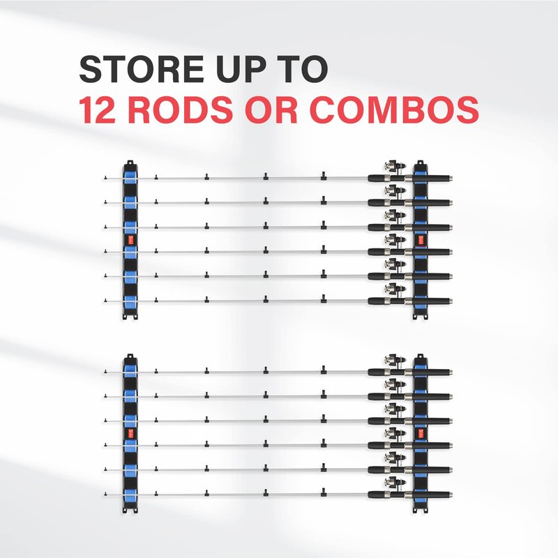 Simple Deluxe Horizontal Fishing Rod Holders Wall-Mounted – Simple Deluxe Fishing Rod Rack Great Fishing Pole Holder for Garage, Fishing Rod Rack Holds Up to 12 Rods, 13.6" Blue, 2 Pair