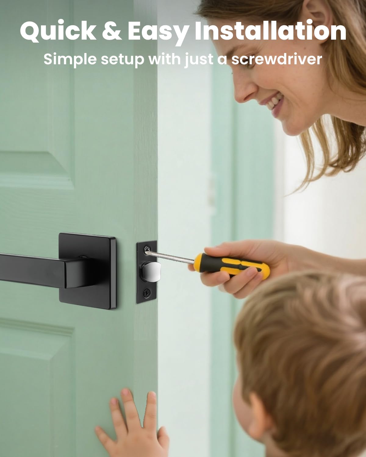 MENDOCK Passage Door Lever Dummy GreenShield Exterior Interior Door Handle for Hallway Closet Heavy Duty Non-Locking Lever Sets No Key Door Knob for Right Left Handed Door (1 Pack, Matte Black)