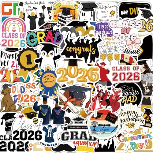 50Pcs Graduation Stickers 2026 - Waterproof Vinyl Decorations