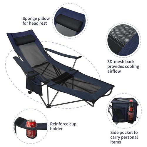 OUTDOOR LIVING SUNTIME Reclining Camping Folding Portable Mesh Chair with Removabel Footrest(DarkBlue)