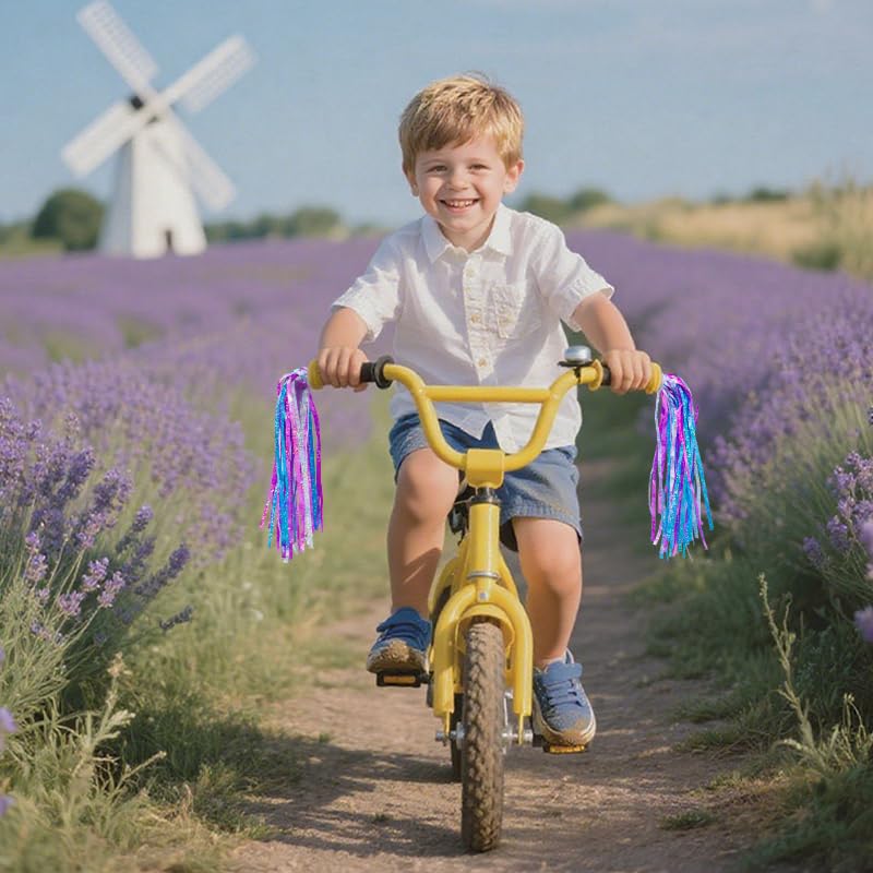 Colorful Handlebar Streamers for Kids' Bicycles - Shiny Blue Purple