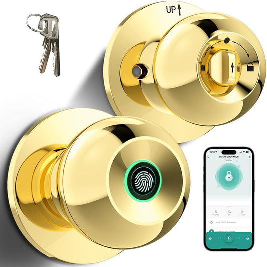 Smart Fingerprint Door Lock - Biometric Keyless Entry Knob with App Control for Home, Office & Garage