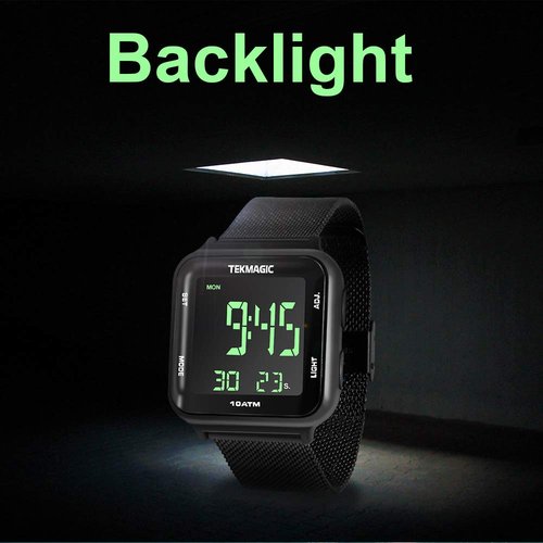 TEKMAGIC 100m Waterproof Luminous Scuba Diving Watch with Stainless Steel Watch Strap, Support Stopwatch, Alarm Clock and Backlight Functions, Dual Time Display, 12/24 Hour Format