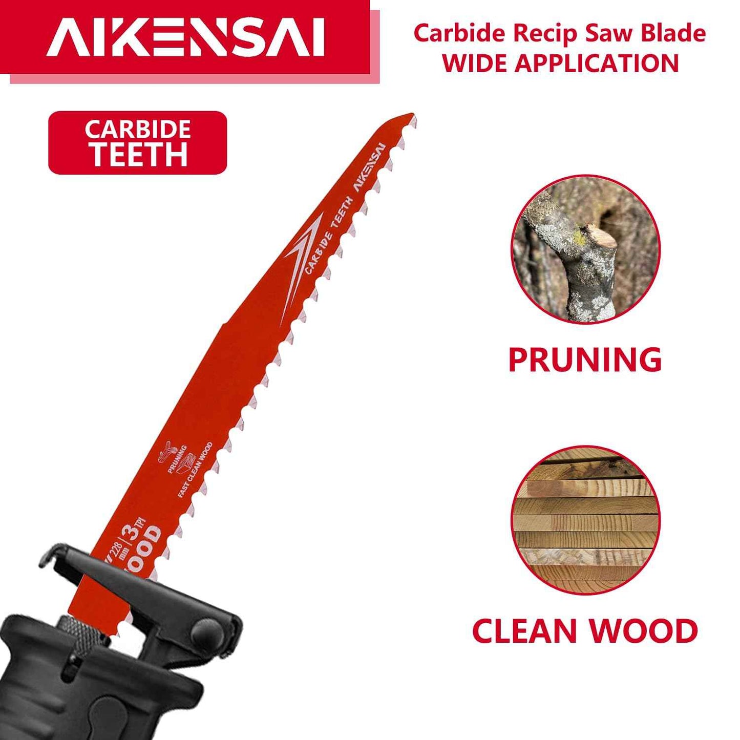 AIKENSAI 3-Pack 9 Inch 3TPI Carbide Pruning Saw Blades Carbide Reciprocating Saw Blades for Wood Trees Compatible with Sawzall Milwaukee Dewalt Ryobi etc