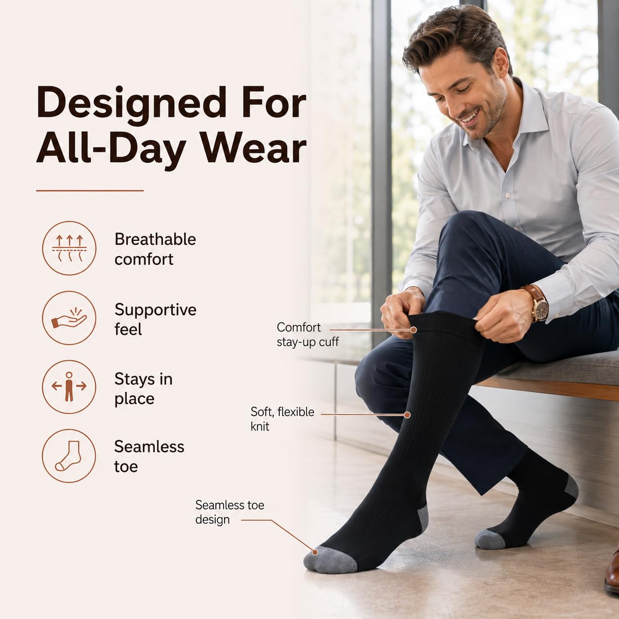 CopperJoint 15-20 mmHg Compression Socks for Women & Men, Knee High Graduated Compression Socks for All-Day Standing, Travel, Work, Running & Daily Support