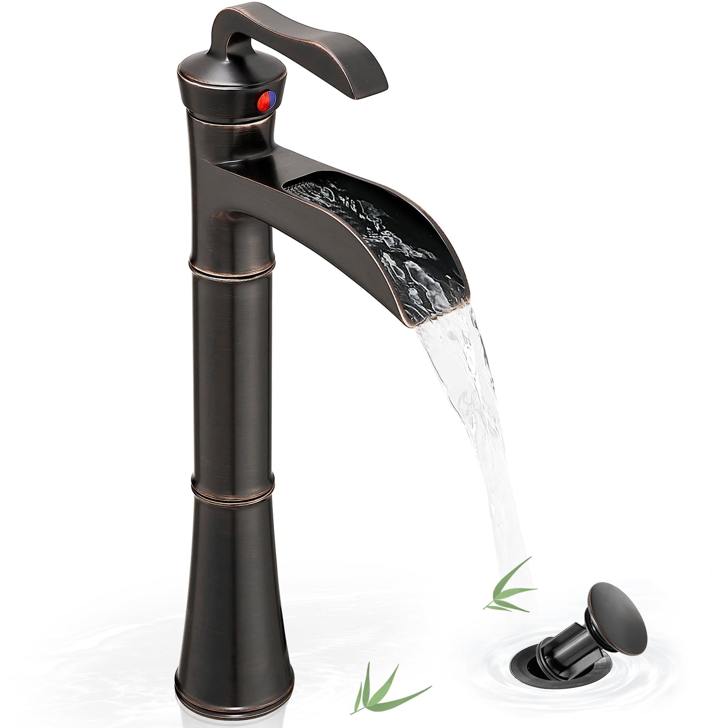 HEYMYTAP Tall Vessel Sink Faucet, Oil Rubbed Bronze Bathroom Faucet Waterfall Bathroom Faucets One Hole, Brass Bathroom Sink Faucet Single Handle with Pop-Up Drain & Water Hoses, 5 Mins Install
