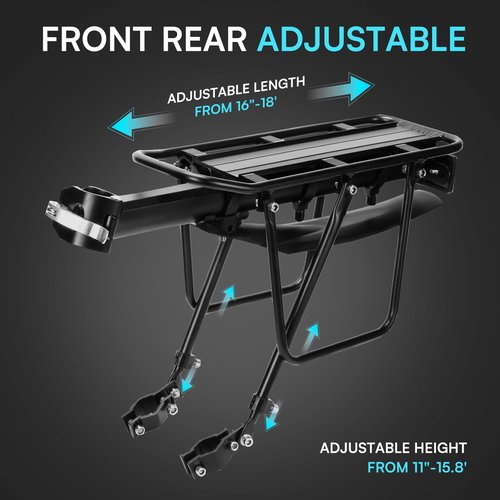 PIREKZUNT Rear Bike Rack, 110 LB Capacity Quick Release Bike Cargo Racks with Mudguard and Reflective, Adjustable Aluminum Alloy Ebike Carrier Rack for 26"-29" Frames