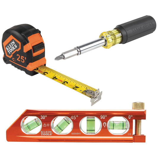 Klein Tools 80040 Layout Tool Kit with Tape Measure, Magnetic Torpedo Level and Magnetic Multi-Bit Screwdriver, 3-Piece