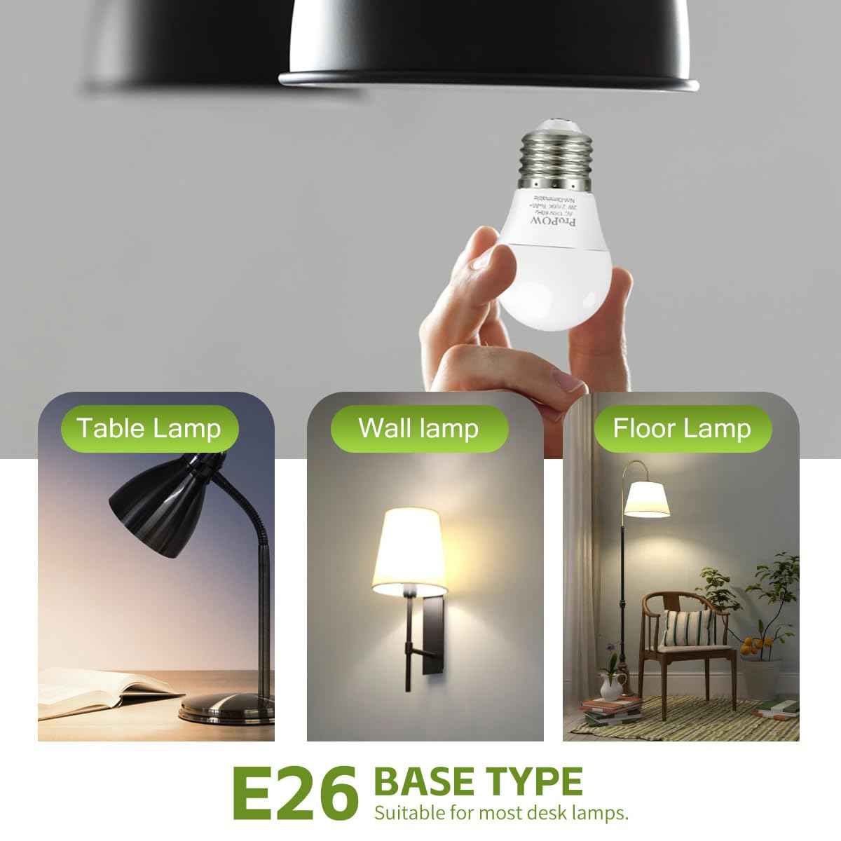 ProPOW 25 Watt Light Bulbs Equivalent, A15 25W LED Light Bulb 2700K Soft White E26 3W Low Watt Light Bulbs Table Lamp Bulb for Bedroom (12 Pack)