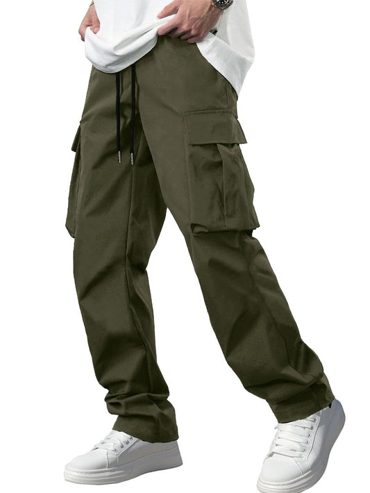 Comdecevis 2 Pack Men's Casual Cargo Pants Joggers Sweatpants Hiking Drawstring Tactical Pants with Multi Pockets 34w