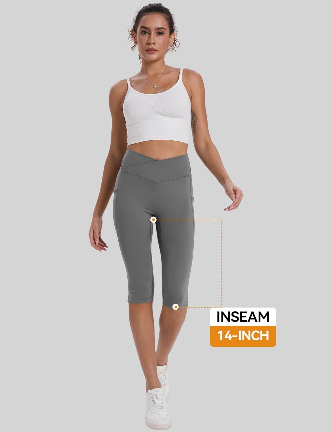 Skiennix Women's Knee-Length Capri Leggings - Stretchy Workout Pants with Pockets for Running & Casual Wear