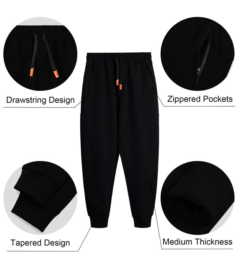 Fioboc FiobocJoggers for Men Casual -Cotton Drawstring Sweat Pants with Zipper Pockets Jogging Sweatpants Pants Black L