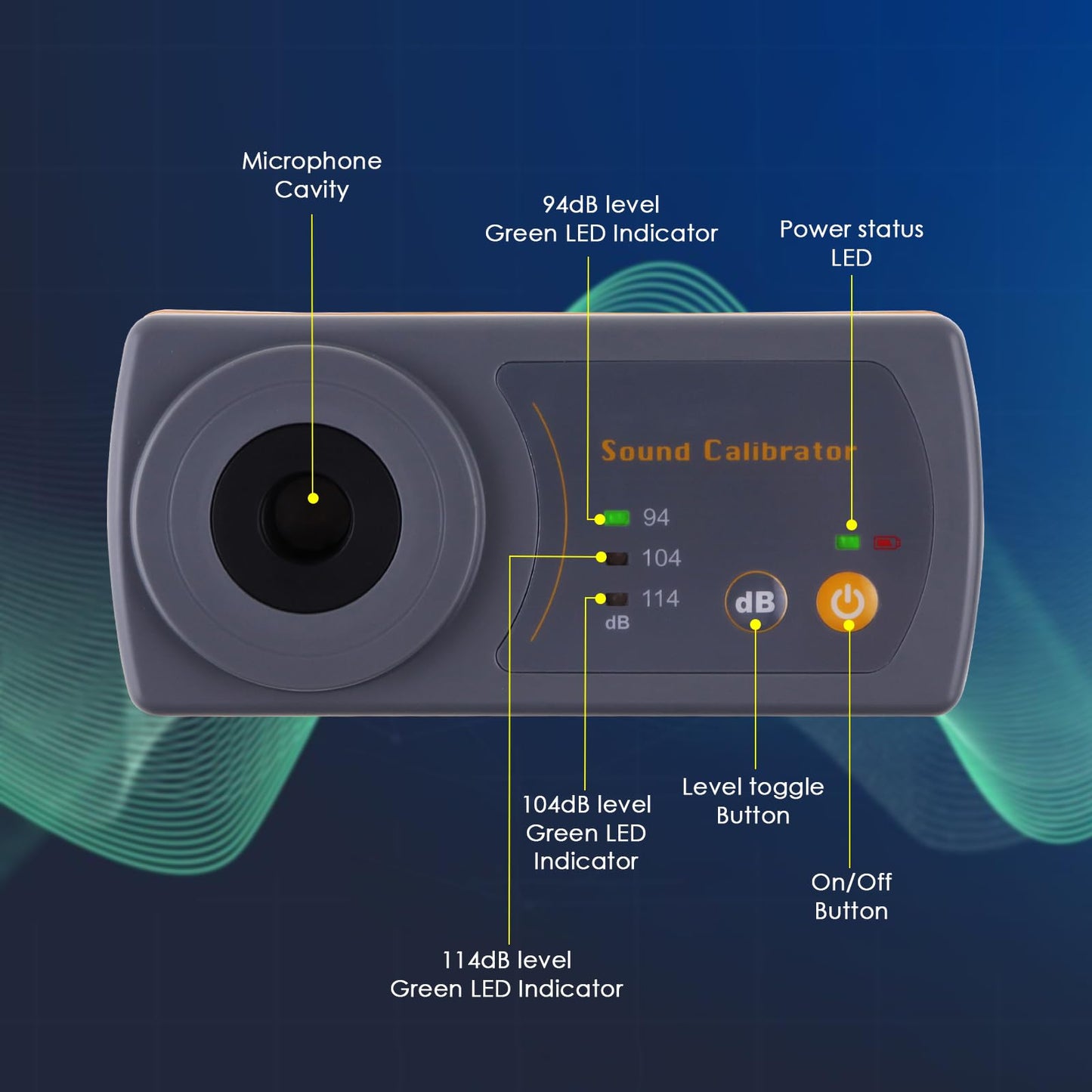 Sound Level Meter Calibrator, Precise Decibel Meter Calibrator with 3 Calibration Level 114dB & 94dB & 104dB, Professional Sound Pressure Level (SPL) Calibrator for Sound Level Meters