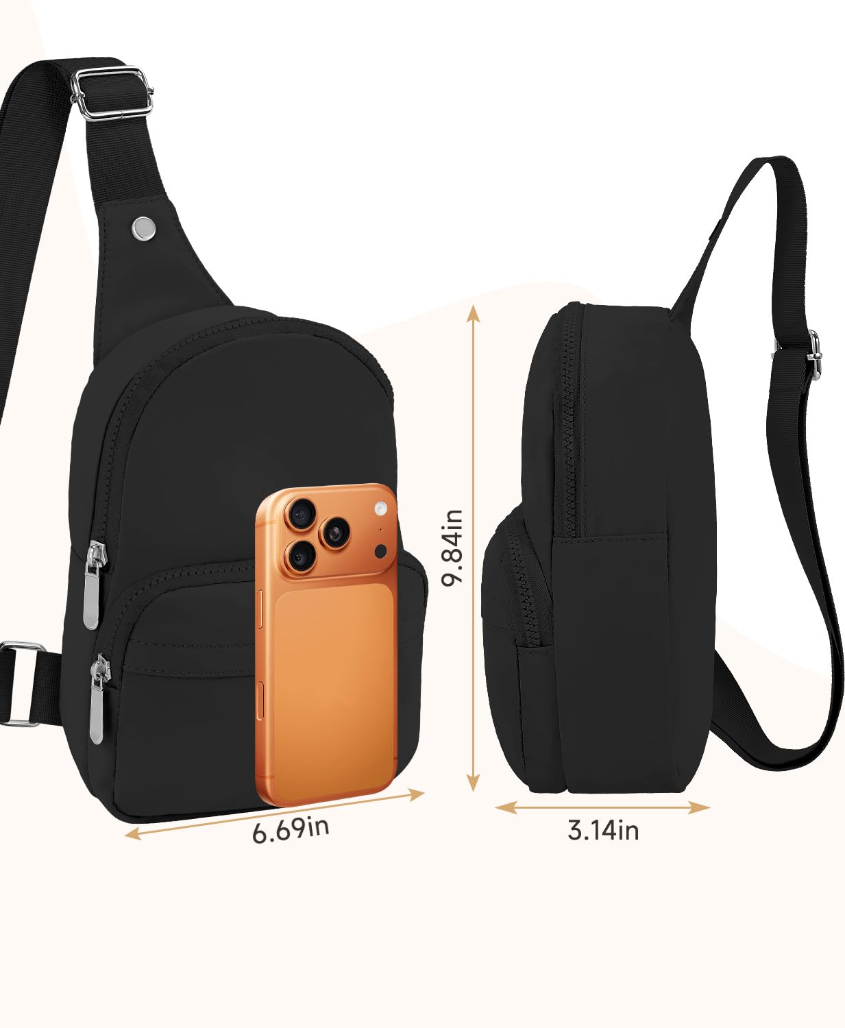 Neverwhy Small Crossbody Bag - Cute Sling Bag for Women - Small Chest Backpack Fanny Pack for Casual, Travel, Hiking Black