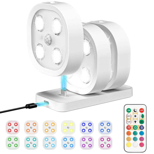 3PCS Motion Sensor Step Light, Wireless Rechargeable Puck Lights with Remote, Under Cabinet Lights with 3 Colors&RGB, Magnet Stick on Light for Closet, Hallway, Stairway, Bathroom, Bedroom, Kitchen