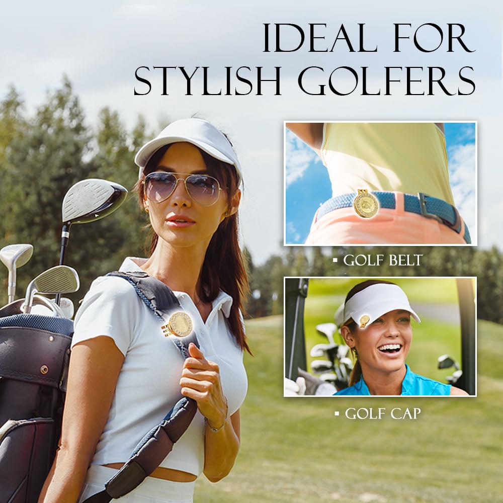 Vertini 24K Gold Plated Golf Ball Marker with Magnetic Hat Clip - Luxury Golf Gifts for Men, Unique Golf Accessories for Dad, Boss, Husband, Unique Golf Gifts for Men Who Have Everything [ Crystal ]