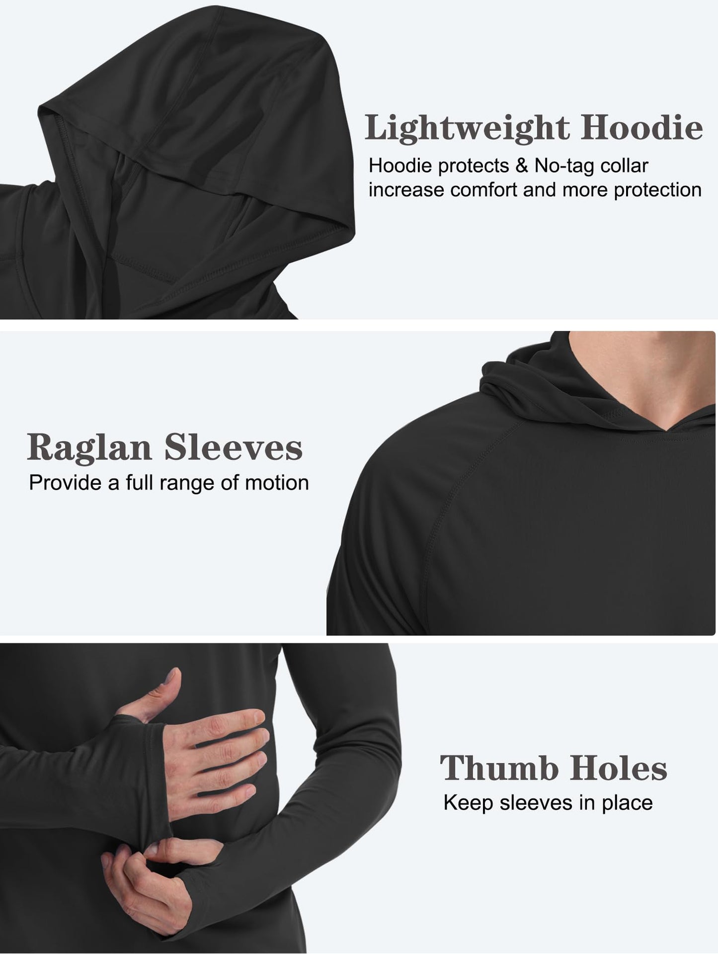 PLUMZJOY UPF 50+ Fishing Shirts for Men Long Sleeve Sun Protection Hoodie Shirt Lightweight Outdoor UV Hiking Shirts Black XXL