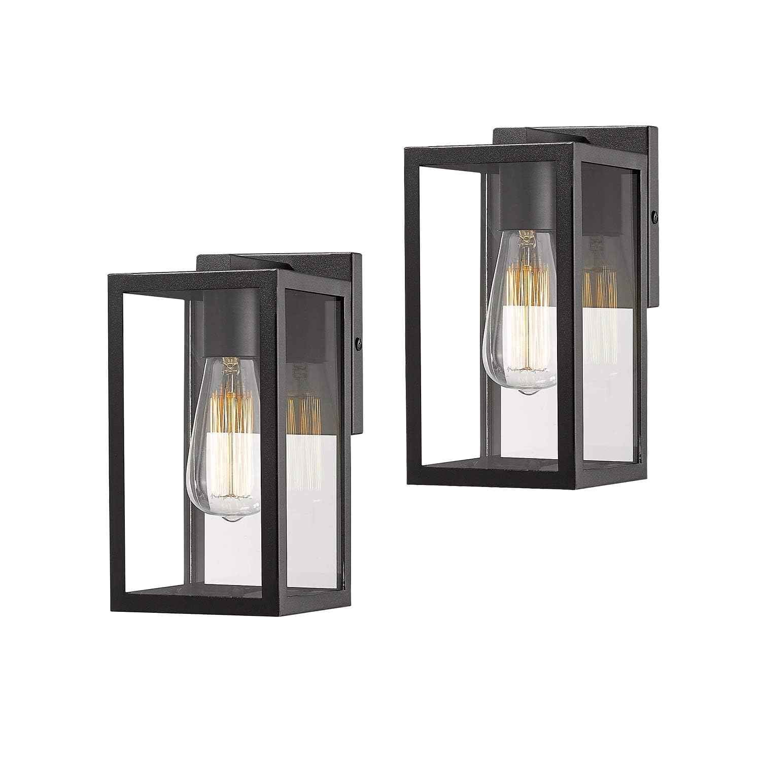 Bestshared Exterior Wall Lantern, Outdoor Wall Sconce, Patio Lighting Fixture for Porch, Home, Barn, Storefront (Black, 2 Pack)