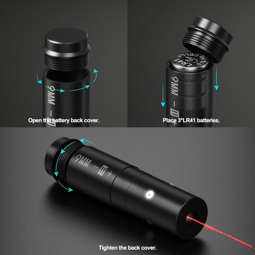 Feyachi Bore Sight 9mm Red Dot Laser - Precision Zeroing Tool with 3 Battery Sets