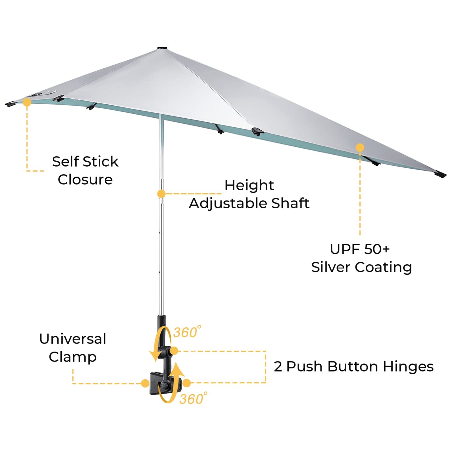 G4Free UPF 50+ Height Adjustable Chair Umbrella with Universal Clamp for Beach Chair, Golf Cart, Wheelchair, Stroller, Bleacher, Patio (Lake Blue)