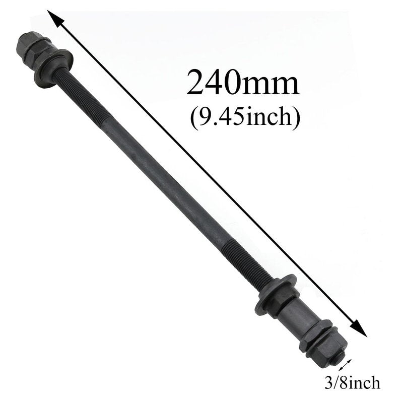 Meuey Lyot Bike Axle 240 mm /9.45 Inch Bike Axle Nut Bicycle Multiple Speed Rear Hub Axle 3/8 Inch Black 26TPI Wheel Hub Taper Lock Nut Washer Kit 1 Set