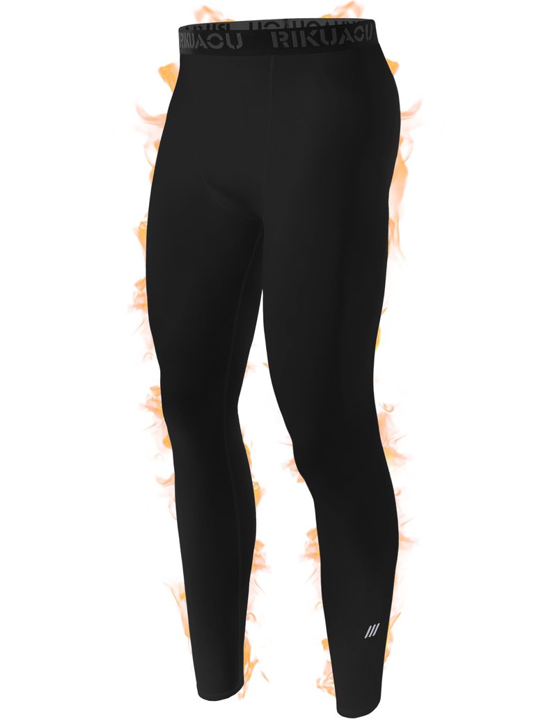 RIKUAOU Mens Thermal Compression Pants, Fleece Lined Athletic Leggings Running Tights, Cold Weather Base Layer Winter Gear Black