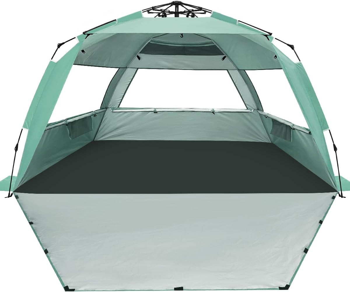 WhiteFang Deluxe Beach Tent - UV Protection Sun Shade Shelter for 3-6 People | Extendable Floor, 3 Windows, Carrying Bag Included
