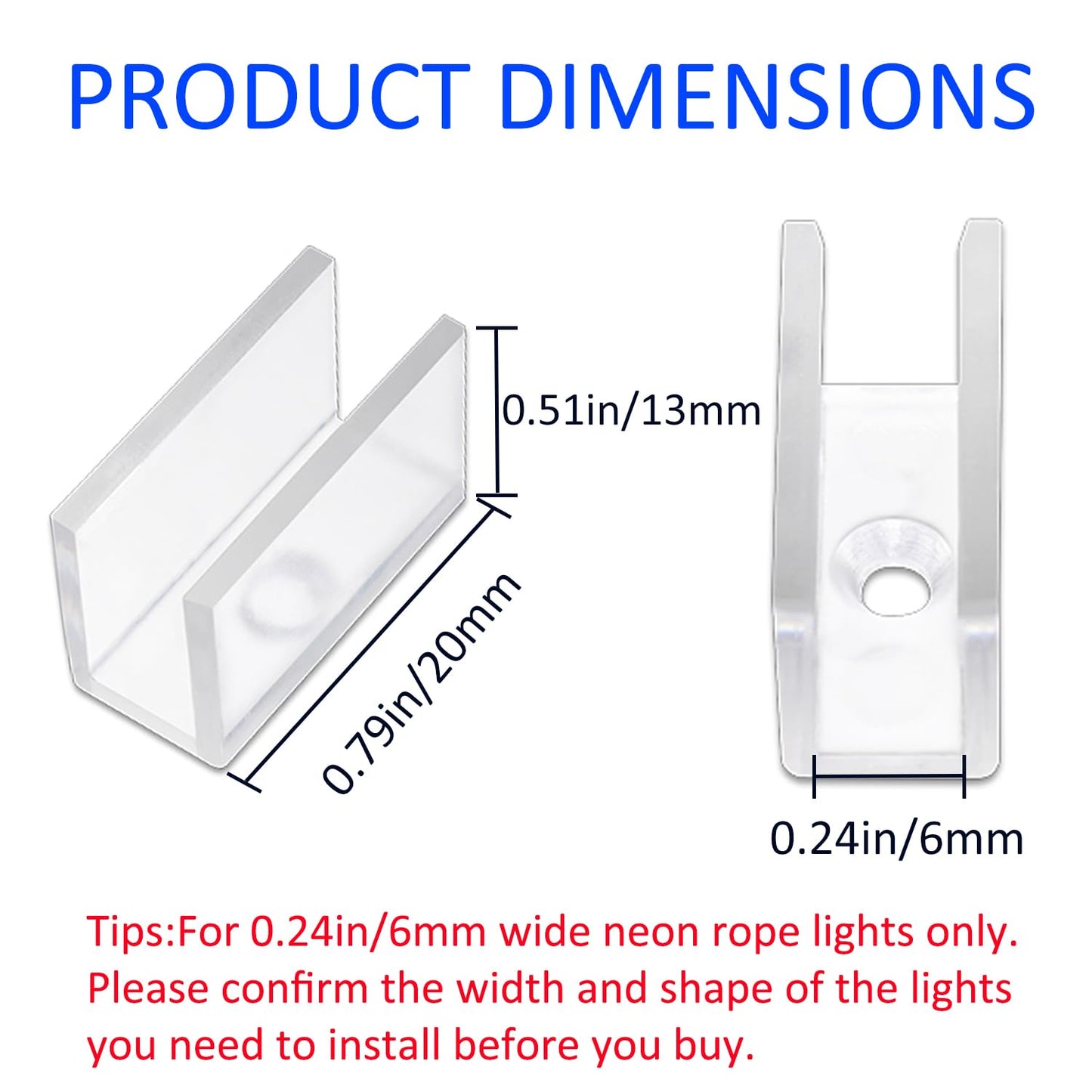 Lucienstar Neon Rope Light Mounting Brackets, 50PCS Neon Lights Install Fixing Clips Accessories for 6x12mm Silicone LED Neon Flex Strip Lighting, Neon Signs DIY(50 Screws, 50 Clips)