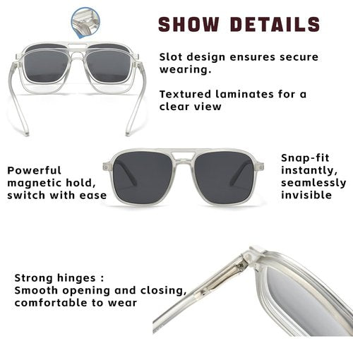 Chakralux Magnetic 5Pcs Clip-On Sunglasses Set for Men and Women – Polarized UV Protection Eyewear & Magnetic Eyeglasses Frames for Night Driving & Everyday Comfort