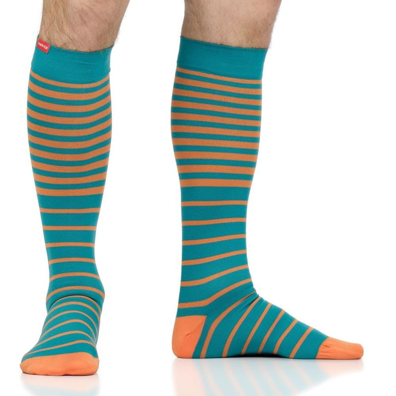 VIM & VIGR Nylon 15-20 mmHg Graduated Compression Socks (Teal & Orange Falling Stripe, Medium/Large (2))