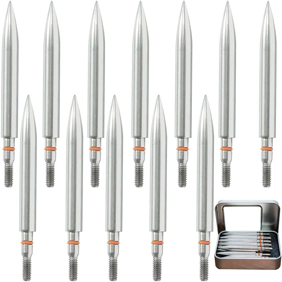 Skiennix Archery Field Points - Durable Stainless Steel Practice Tips for Recurve & Compound Bows | 100-300 Grains